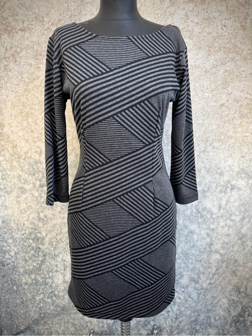 Jack Urbana Black & Grey Striped Ponte Dress - NWT Medium